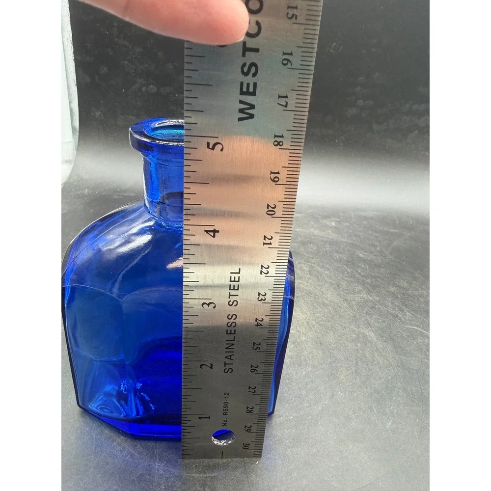 Windart Studio Cobalt Blue Glass Bottle Hexagonal Decorative Vase Apothecary